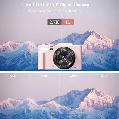 Miniatura 2 de Cámara digital 4K para fotografía, cámara de vlogging de 64 MP para YouTube, cámaras de vlog WiFi con zoom digital de 18X, pantalla abatible de 3