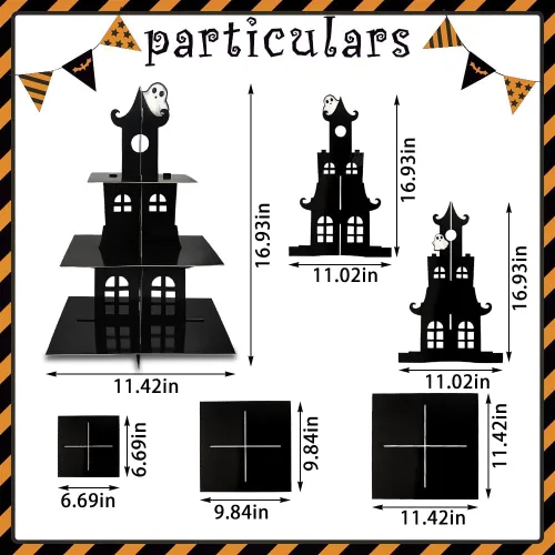 Miniatura 2 de Soporte de 3 niveles para cupcakes de Halloween, castillo de Halloween, soporte redondo de cartón, torre de postre, torre de árbol de postre