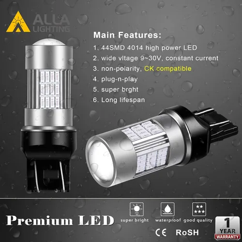 Miniatura 7 de Alla Lighting T20 7440 7443 Bombillas LED rojas superbrillantes 4014 54-SMD señal de giro, luces traseras de freno de repuesto para automóviles