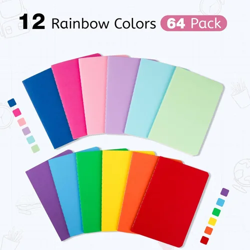 Miniatura 3 de Oucaru 64 mini cuadernos a granel, 3.5 x 5.5 pulgadas, 12 colores arcoíris, juego de 60 páginas de papel rayado de bolsillo pequeño, mini cuaderno