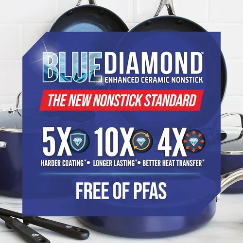 Miniatura 10 de Blue Diamond - Juego de 10 piezas de ollas y sartenes antiadherentes de cerámica con infusión de diamante, apto para lavavajillas y utensilios