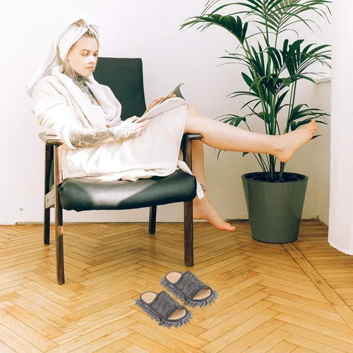 Miniatura 14 de Zapatillas de limpieza de pisos de microfibra, zapatos lavables para limpiar el polvo, zapatos de trapeador desmontables para limpieza de pisos