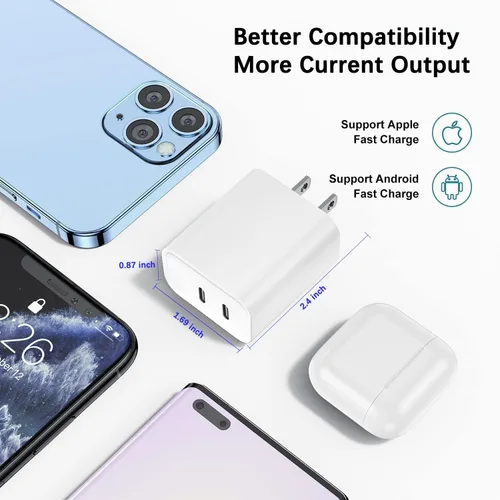 Miniatura 7 de Bloque de carga USB C, cargador rápido, paquete de 2 bloques de cargador de pared USB C rápido de 40 W, adaptador de corriente de enchufe de carga