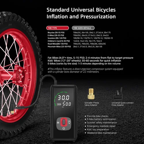 Miniatura 3 de Inflador de neumáticos inalámbrico, compresor de aire portátil, 150 PSI, 6000 mAh alimentado por batería, bomba digital inalámbrica con luz LED