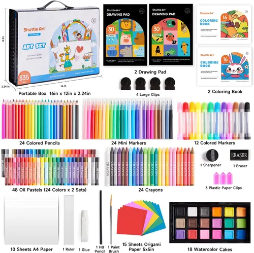 Miniatura 3 de Shuttle Art Juego de arte para niños de 335 piezas, suministros de arte multimedia, kit de arte de regalo con caballete triple, 2 blocs de dibujo, 2
