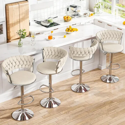 Miniatura 7 de AWQM Juego de 2 taburetes de bar de terciopelo, taburetes de cocina giratorios de altura ajustable con respaldo bajo para comedor, barra
