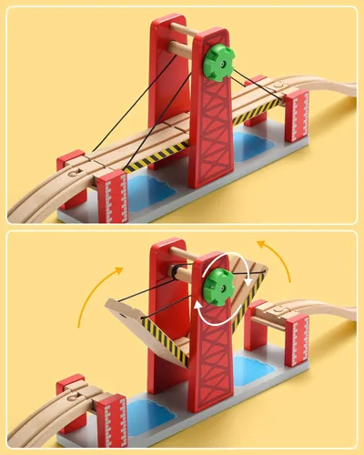 Miniatura 2 de SainSmart Jr. Juego de accesorios de tren de madera, juego de puente elevador, compatible con Brio, Thomas, Melissa y Doug