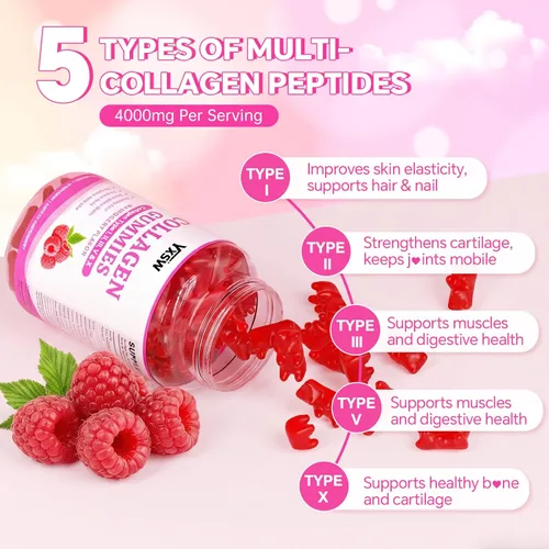 Miniatura 5 de Gomitas de colágeno para mujeres y hombres, proteína de colágeno hidrolizada tipo I II III V X con biotina vitamina C A B D E ácido hialurónico