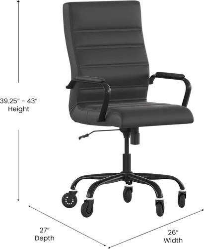 Miniatura 3 de Flash Furniture Whitney - Silla de oficina giratoria ejecutiva de LeatherSoft con respaldo alto y marco negro, brazos y ruedas de ruedas