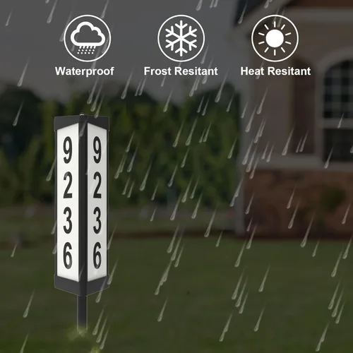 Miniatura 5 de Placa solar de dirección de 3 lados, números de casa iluminados para exteriores, control remoto RGBW impermeable que cambia de color, letrero
