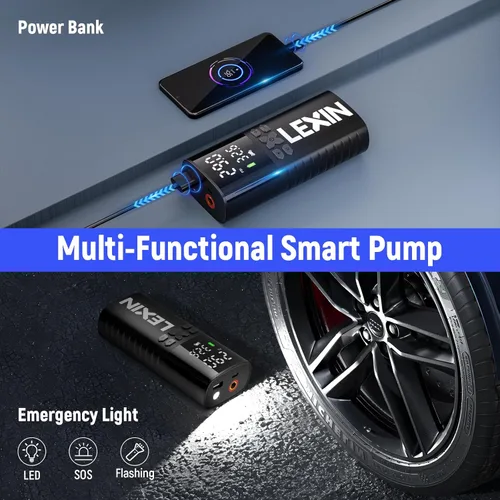 Miniatura 6 de LEXIN P4 Inflador de neumáticos, compresor de aire portátil, bomba de aire eléctrica de 150 PSI para neumáticos de automóvil, con medidor de presión