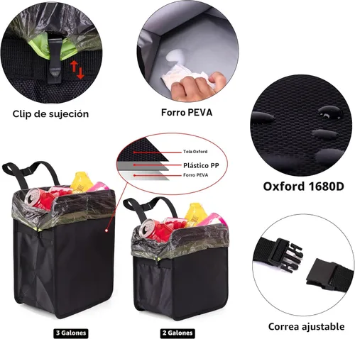 Miniatura 7 de Ginsco Bote de Basura para Auto de 3 Galones con Tapa Abierta, Bolsa de Basura Colgante para Auto de Gran Capacidad a Prueba de Fugas con Forro