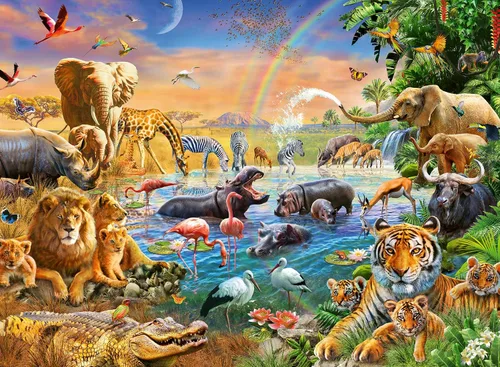 Ravensburger Savannah Jungle Waterhole Puzzle – 100 piezas únicas | Juguete educativo apto para niños, mejora la concentración y la creatividad |