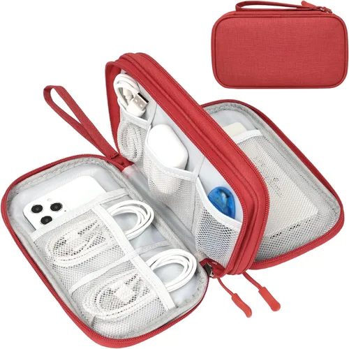 Miniatura 20 de FYY Organizador electrónico, organizador de cables de viaje, bolsa de transporte para accesorios electrónicos, portátil, impermeable, doble capa