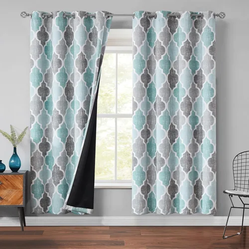 Miniatura 36 de Beauoop Cortinas 100% Opacas de 45 Pulgadas de Largo, 2 Paneles para Dormitorio, Sala de Estar, Gris Aqua Marroquí Geométrico, Oscurecimiento