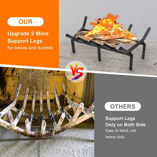 Miniatura 6 de Rejilla de chimenea de 17 pulgadas, rejilla de fuego de acero sólido resistente para hoguera, estante de leña de madera, soporte para estufa de leña