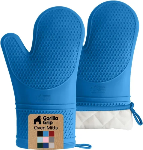 Miniatura 14 de Gorilla Grip - Juego de guantes de horno de silicona resistentes al calor extralargos, forro acolchado suave, guantes flexibles impermeables
