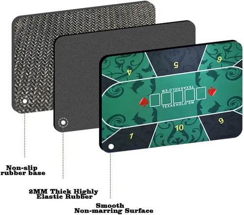 Miniatura 5 de Tapete de póquer Texas Hold'Em de 71 x 36 pulgadas, portátil, de goma, impermeable, reducción de ruido, adecuado para cualquier juego de mesa, bolsa