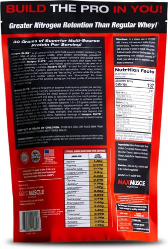 Miniatura 3 de Max Muscle Maxpro Elite - Proteína de suero de leche en polvo, 1.06 oz de proteína, 0.00 oz de azúcar, 0.23 oz de BCAA Proteína aislada de suero