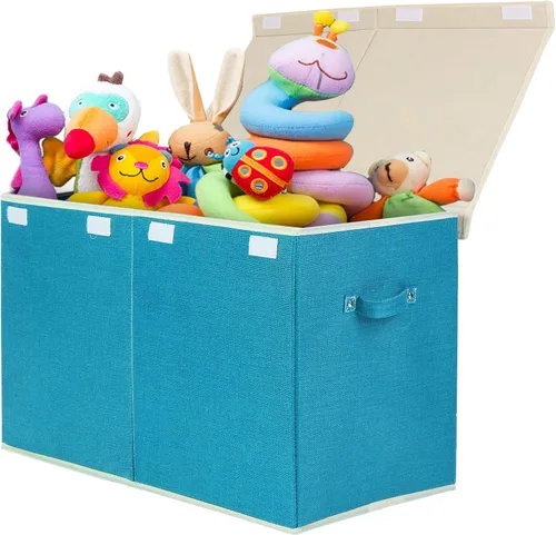 Miniatura 21 de popoly Caja grande de juguetes de 122L con tapa, organizador plegable de almacenamiento de juguetes con divisor extraíble para niños, niños, niñas