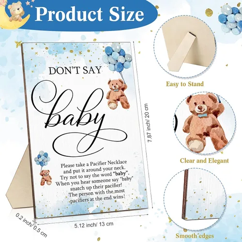 Miniatura 2 de Wesiti Juego de 51 piezas de letrero de madera para baby shower, juego de regalo, 50 chupetes de baby shower, collar acrílico para revelación de Azul