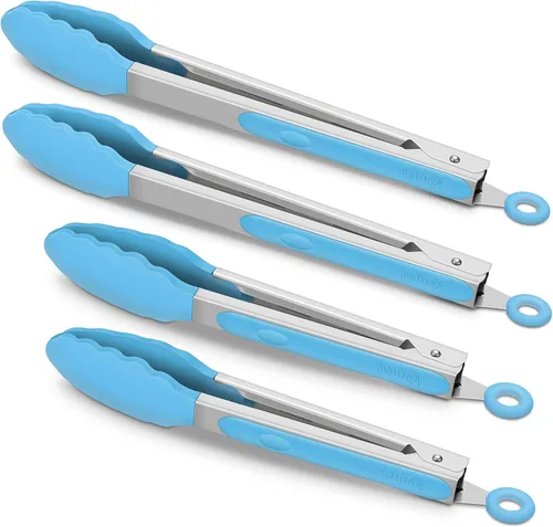 Miniatura 9 de Paquete de 4 pinzas de cocina negras, de silicona de alta calidad, sin BPA, antiadherentes, acero inoxidable, para barbacoa, para cocinar, asar a