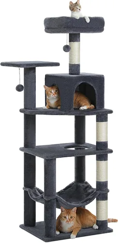 Miniatura 11 de PEQULTI Pequeño Árbol para Gatos, [72.4 cm] Torre para Gatos de Interior, Árbol de Actividad de 2 Estilos con Postes para Rascar, Gran Hamaca y Beige