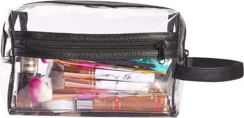 Miniatura 4 de Neceser de aseo transparente, para maquillaje, productos de afeitar, cosméticos, resistente, impermeable, con cierre y asa para viajes, Negro)