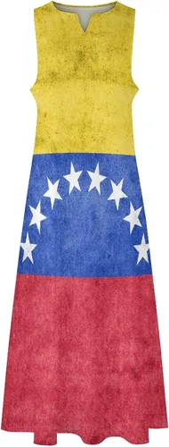 Miniatura 3 de Vestido largo hasta el tobillo de la bandera de Venezuela para mujer, sin mangas, de verano con bolsillos