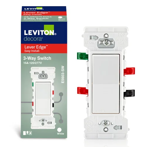 Leviton Lever Edge - Interruptor basculante de 3 vías de 15 amperios, E5603-SW, color blanco
