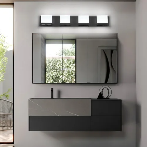 Miniatura 9 de SineRise Lámparas de tocador de baño modernas LED (4 luces, 30 pulgadas, 5CCT), lámparas de pared de baño modernas de acrílico mate negro sobre