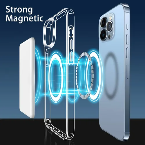 Miniatura 3 de Funda magnética compatible con iPhone 13 Pro, compatible con carga inalámbrica MagSafe, parte trasera transparente antiarañazos, a prueba de golpes