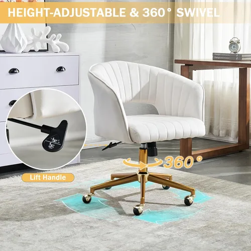 Miniatura 4 de Silla de tocador con ruedas, silla de tocador de terciopelo cruzada con respaldo, silla de escritorio moderna para oficina en casa, silla giratoria