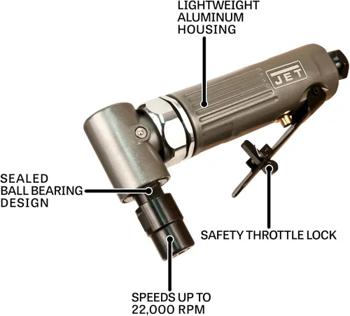 Miniatura 2 de JET Amoladora neumática de ángulo recto de 1/4 pulgadas, 22000 RPM (JAT-403), gris