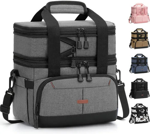 Miniatura 9 de Caja de almuerzo Pritent para hombres y mujeres, bolsa de almuerzo aislada de doble cubierta para hombres y mujeres, bolsa de almuerzo expandible a