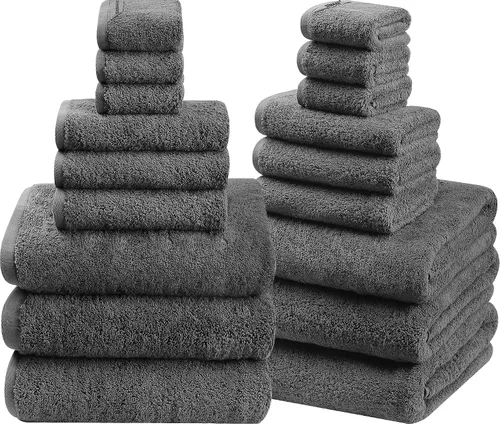 Miniatura 37 de SEMAXE - Juego de toallas de baño amarillas, 2 toallas de baño de lujo, 2 toallas de mano, 4 toallas faciales 100% algodón con bucles para colgar