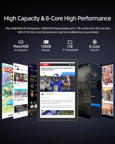 Miniatura 6 de plimpton Tablet Android 15 de 10 pulgadas 2026 24 GB de RAM (8+16) 128 GB 7500 mAh Batería de larga duración CPU de 8 núcleos con control de gestos
