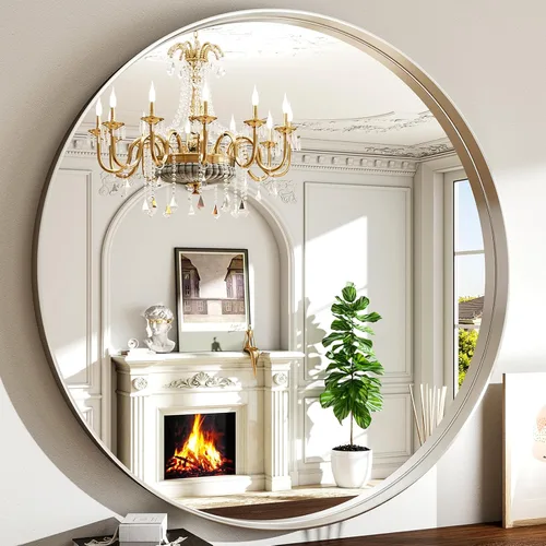 Miniatura 19 de Espejo redondo de baño de 24 pulgadas, espejo circular montado en la pared con marco de metal, espejo moderno adecuado para baño, tocador, entrada