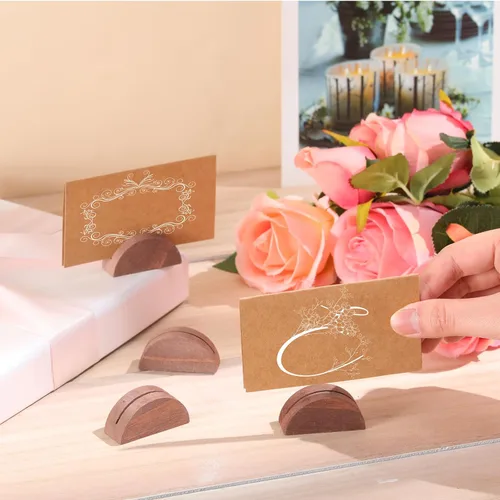 Miniatura 4 de Maitys 48 soportes de madera para números de mesa de boda, soporte para nombre de mesa de boda, diseño semicircular, tarjeteros con 48 tarjetas