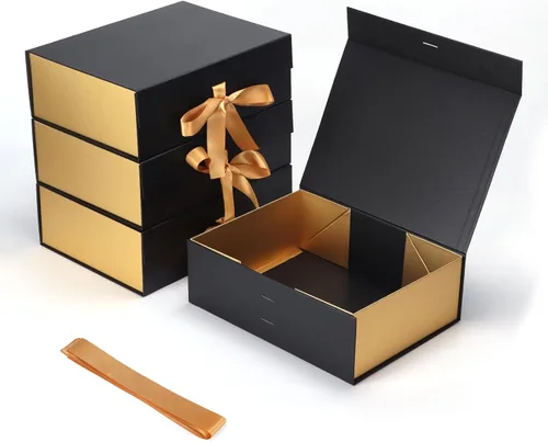 Miniatura 21 de Paquete de 4 Cajas de Regalo de 12x6x4 Pulgadas con Tapas de Cierre Magnético, Caja Negra Magnética para Boda, Propuesta de Padrinos y Damas