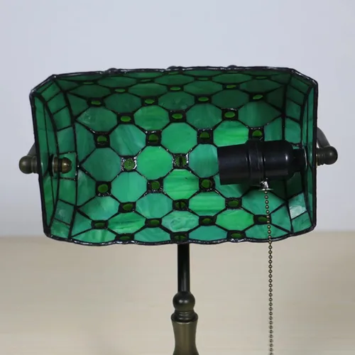Miniatura 6 de Green Bankers - Lámpara de mesa vintage, luz de escritorio retro, lámpara de escritorio de oficina de vidrieras Tiffany, lámpara de cuentas