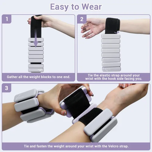 Miniatura 7 de Sportneer Pesas de muñeca y tobillo para mujeres y hombres, 1 par (1 libra/2 libras cada uno), pulsera con peso ajustable de silicona para yoga