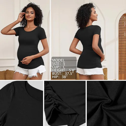 Miniatura 27 de GINKANA Blusas de maternidad de manga corta, diseño floral, fruncido, casual, para mamá, para embarazo