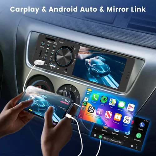 Miniatura 2 de Estéreo de automóvil de un solo DIN con CarPlay Android Auto, pantalla táctil receptor de audio para automóvil con Bluetooth 1 Din, Driauto 4