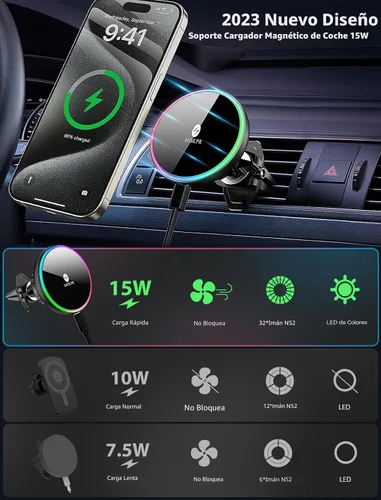 Miniatura 4 de MOKPR para Montura de Cargador de Coche Magsafe - Cargador de Coche Inalámbrico de 15W - Soporte Magnético para Teléfono de Coche para Ventorilla