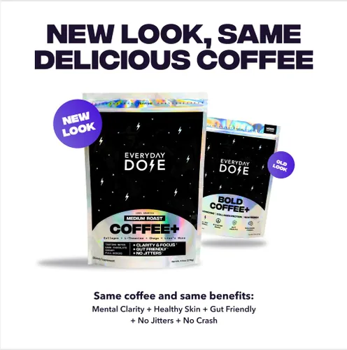 Miniatura 7 de Everyday Dose Bold - Café de hongos de tostado medio, 90 mg de cafeína por porción con colágeno de ganado alimentado con pasto, chaga, Melena