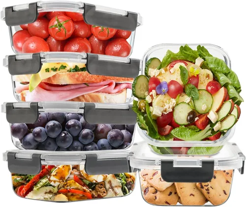 Miniatura 11 de Paquete de 6 recipientes de vidrio para almacenamiento de alimentos con tapas herméticas, recipientes de preparación de comidas para almuerzo