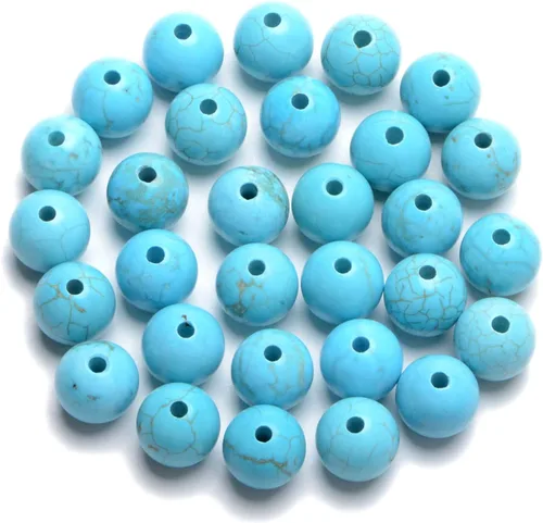 Miniatura 23 de AD Beads Cuentas redondas sueltas de piedras preciosas naturales de 0.394 in, agujero grande, tamaño de 0.079 in, 30 unidades (perla blanca)