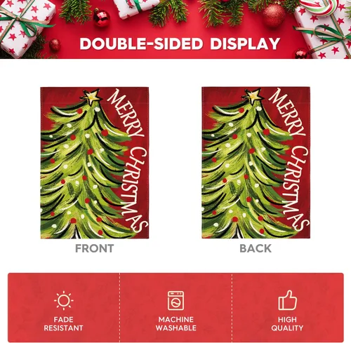 Miniatura 6 de AVOIN colorlife Bandera de Jardín de Feliz Navidad de 12 x 18 Pulgadas, de Doble Cara, para Navidad, Árbol de Navidad, Invierno, Vacaciones, Bandera