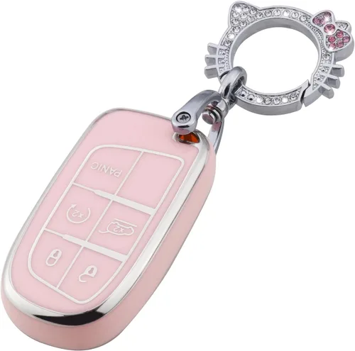 Miniatura 10 de Pangpai Funda de Llavero Rosa para Mercedes Benz, Protección de Funda de Llave de TPU Suave con Llavero Brillante Compatible con Clase C E S M CLS